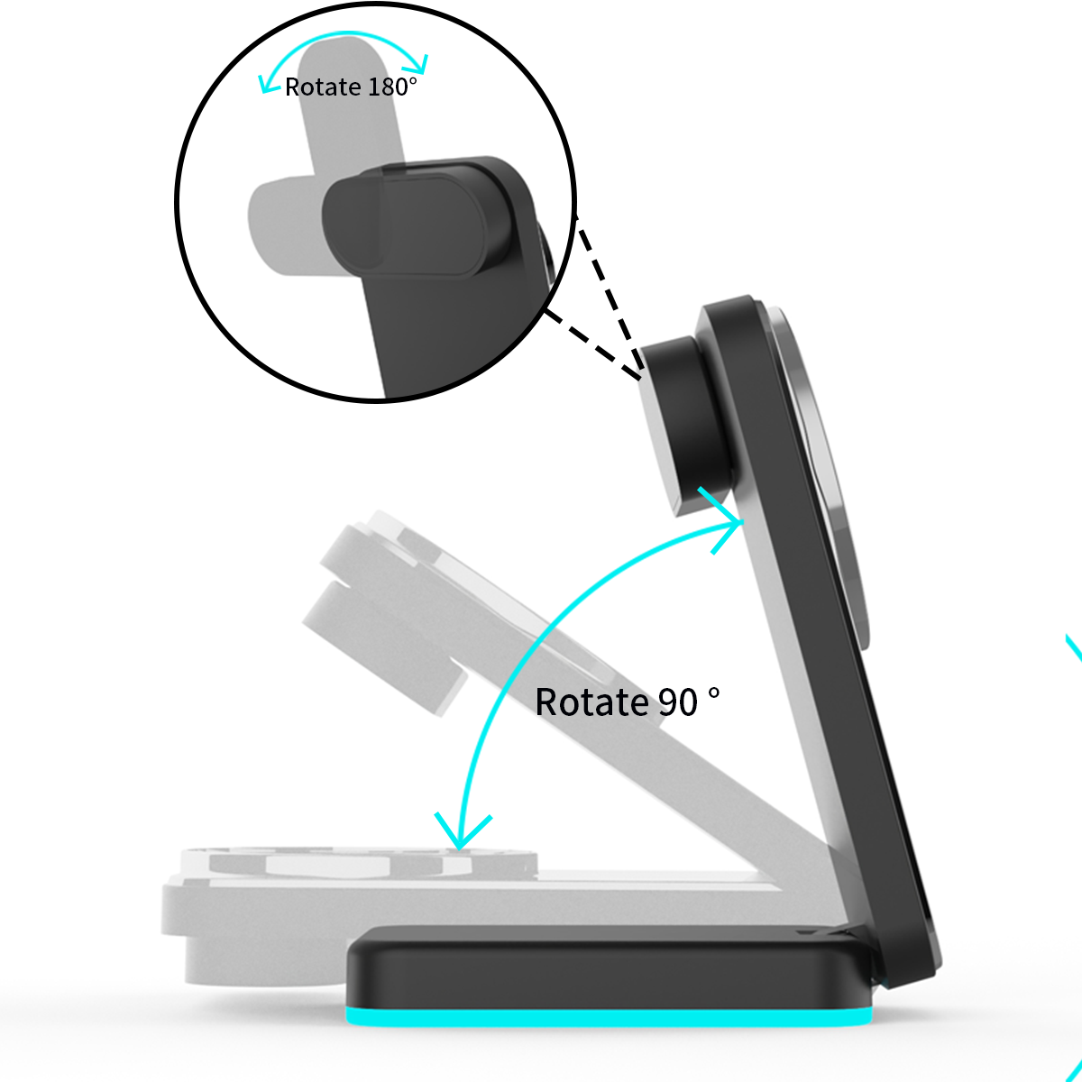 15W Fast Magnetic 3-in-1 Wireless Charger Stand with RGB Ambient Light