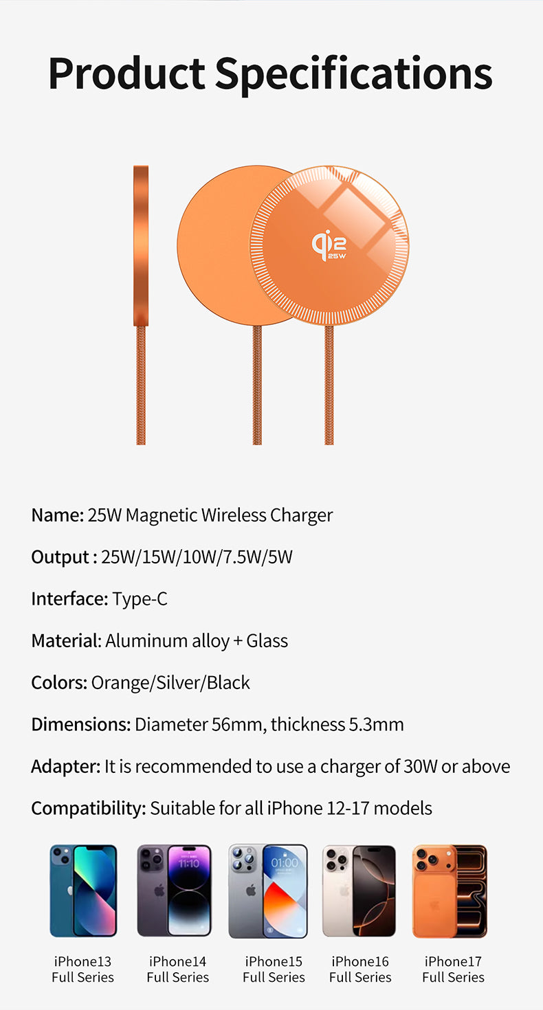25W Qi2 Magnetic Wireless Charger | Fast & Safe Charging