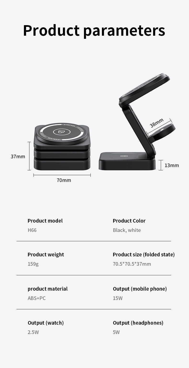 15W Foldable 3-in-1 Magnetic Wireless Charger Stand