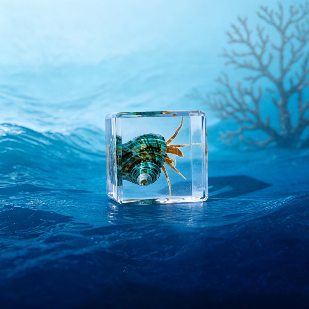 Real Hermit Crab Resin Specimen - Preserved Marine Animal Paperweight, Free US Shipping