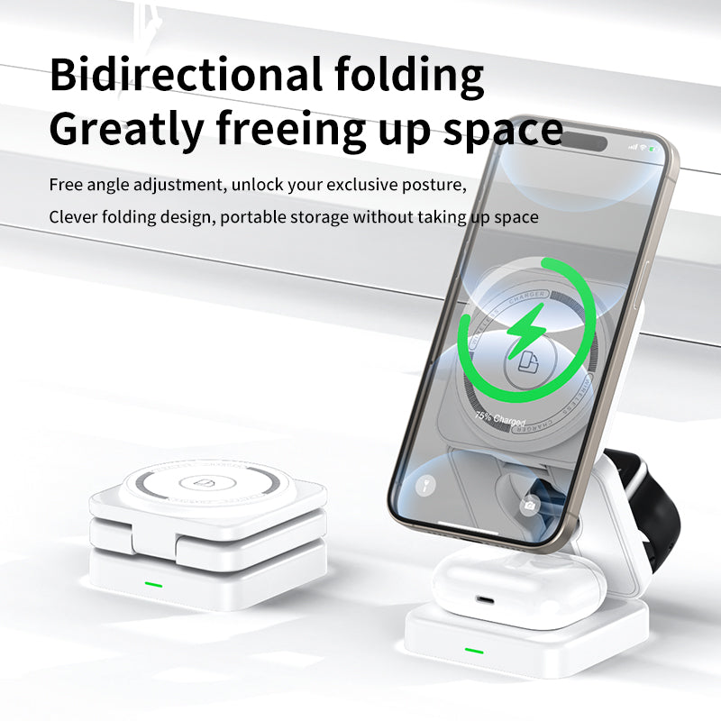 15W Foldable 3-in-1 Magnetic Wireless Charger Stand