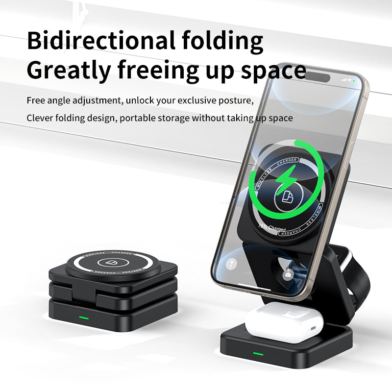 15W Foldable 3-in-1 Magnetic Wireless Charger Stand