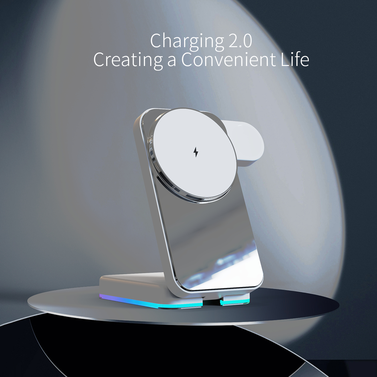 15W Fast Magnetic 3-in-1 Wireless Charger Stand with RGB Ambient Light