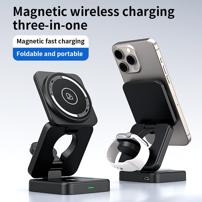 15W Foldable 3-in-1 Magnetic Wireless Charger Stand