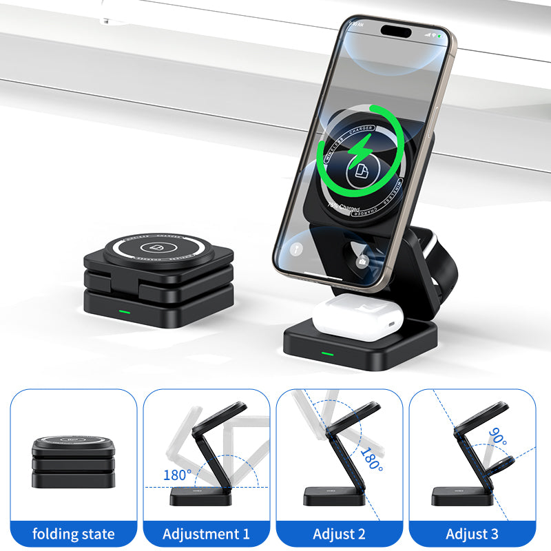 15W Foldable 3-in-1 Magnetic Wireless Charger Stand