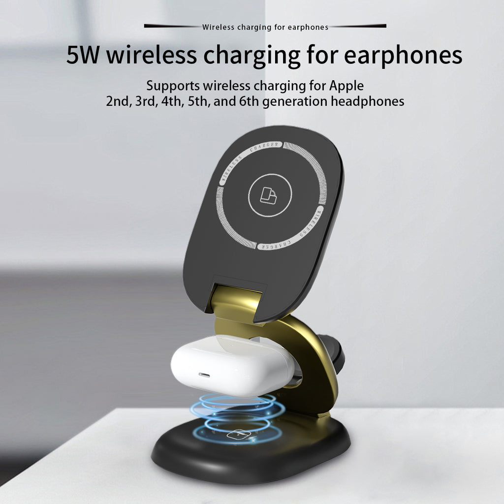 15W Magnetic 3-in-1 Wireless Charger Stand, Foldable MagSafe Charging Station with RGB Light for iPhone, Apple Watch & AirPods