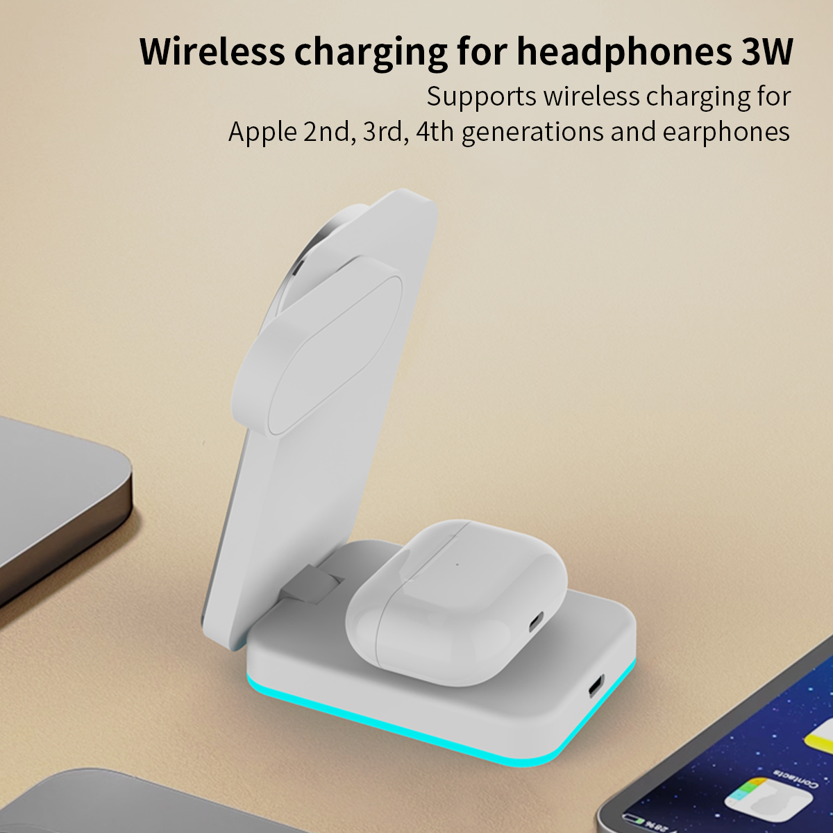15W Fast Magnetic 3-in-1 Wireless Charger Stand with RGB Ambient Light