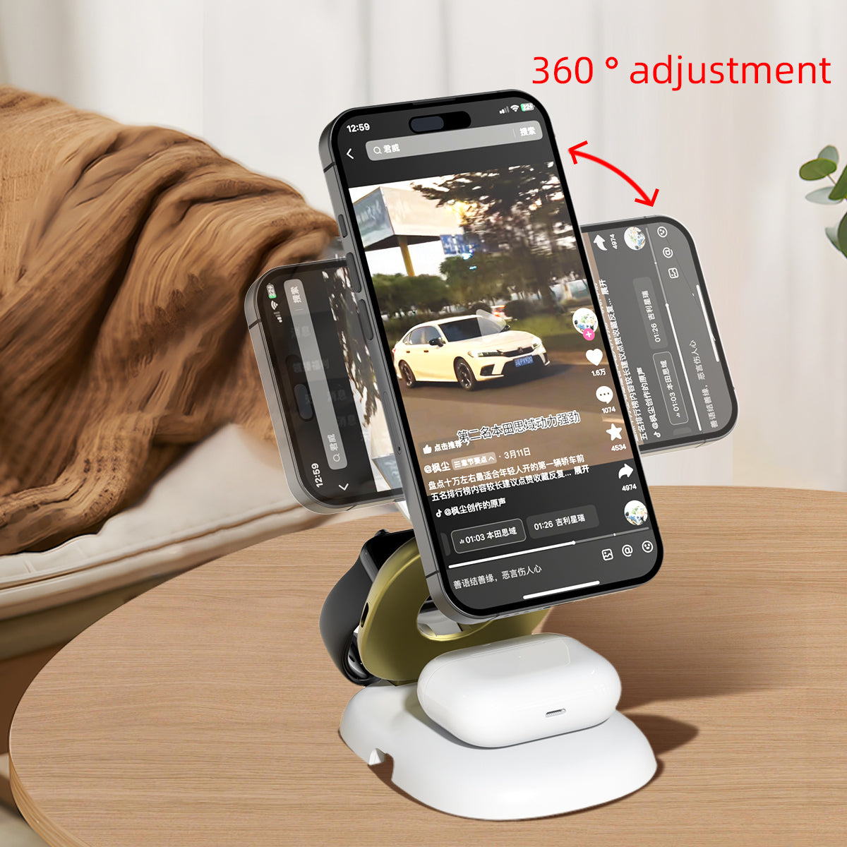 15W Magnetic 3-in-1 Wireless Charger Stand, Foldable MagSafe Charging Station with RGB Light for iPhone, Apple Watch & AirPods
