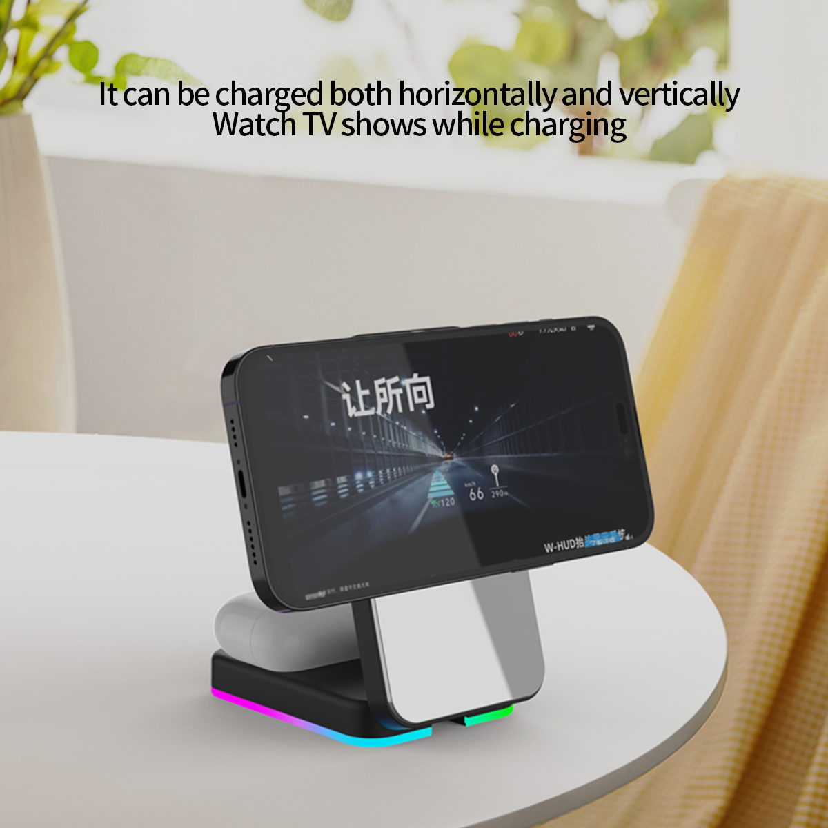 15W Fast Magnetic 3-in-1 Wireless Charger Stand with RGB Ambient Light
